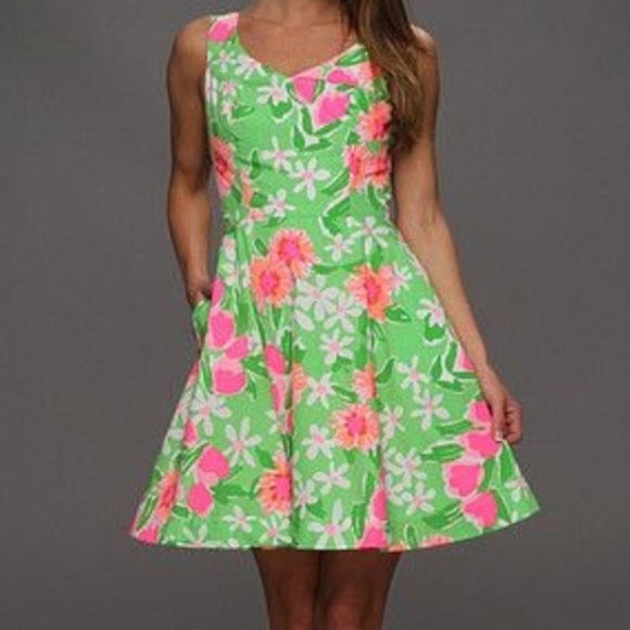 Lilly Pulitzer Freja Fit And Flare Dress Green Everything Nice - Picture 7 of 7